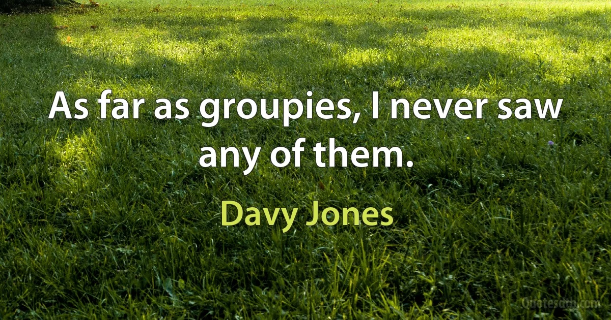 As far as groupies, I never saw any of them. (Davy Jones)