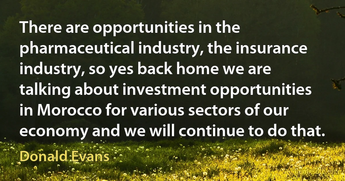 There are opportunities in the pharmaceutical industry, the insurance industry, so yes back home we are talking about investment opportunities in Morocco for various sectors of our economy and we will continue to do that. (Donald Evans)