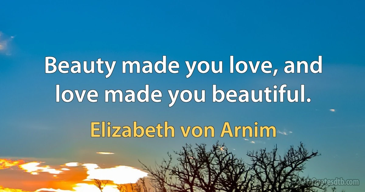 Beauty made you love, and love made you beautiful. (Elizabeth von Arnim)