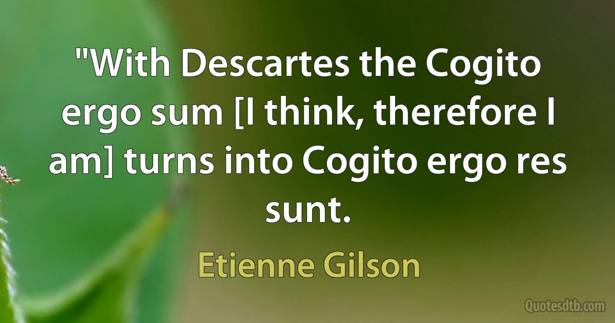 "With Descartes the Cogito ergo sum [I think, therefore I am] turns into Cogito ergo res sunt. (Etienne Gilson)