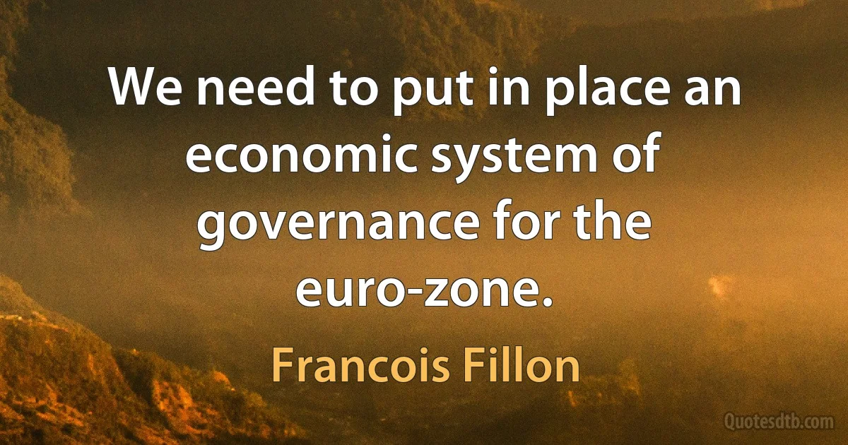 We need to put in place an economic system of governance for the euro-zone. (Francois Fillon)