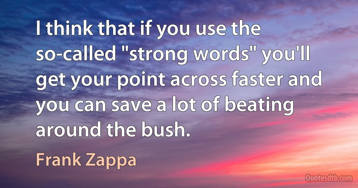 I think that if you use the so-called "strong words" you'll get your point across faster and you can save a lot of beating around the bush. (Frank Zappa)