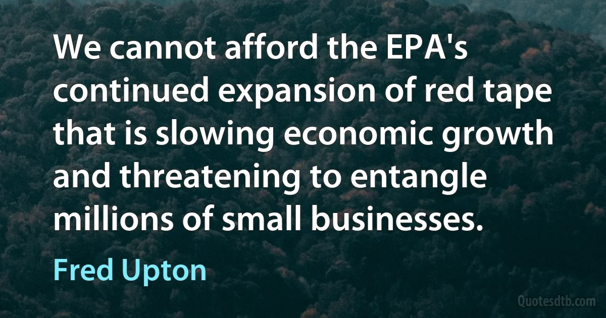 We cannot afford the EPA's continued expansion of red tape that is slowing economic growth and threatening to entangle millions of small businesses. (Fred Upton)