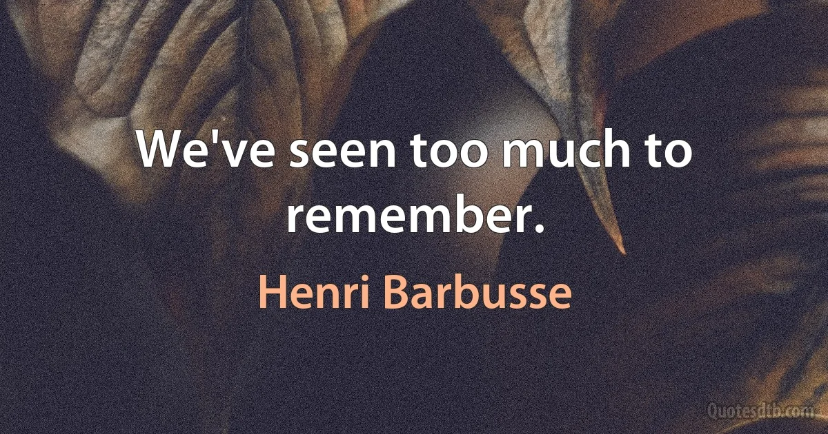 We've seen too much to remember. (Henri Barbusse)