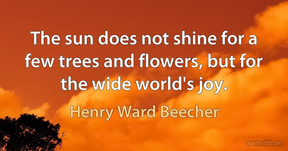 The sun does not shine for a few trees and flowers, but for the wide world's joy. (Henry Ward Beecher)