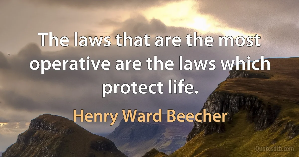 The laws that are the most operative are the laws which protect life. (Henry Ward Beecher)