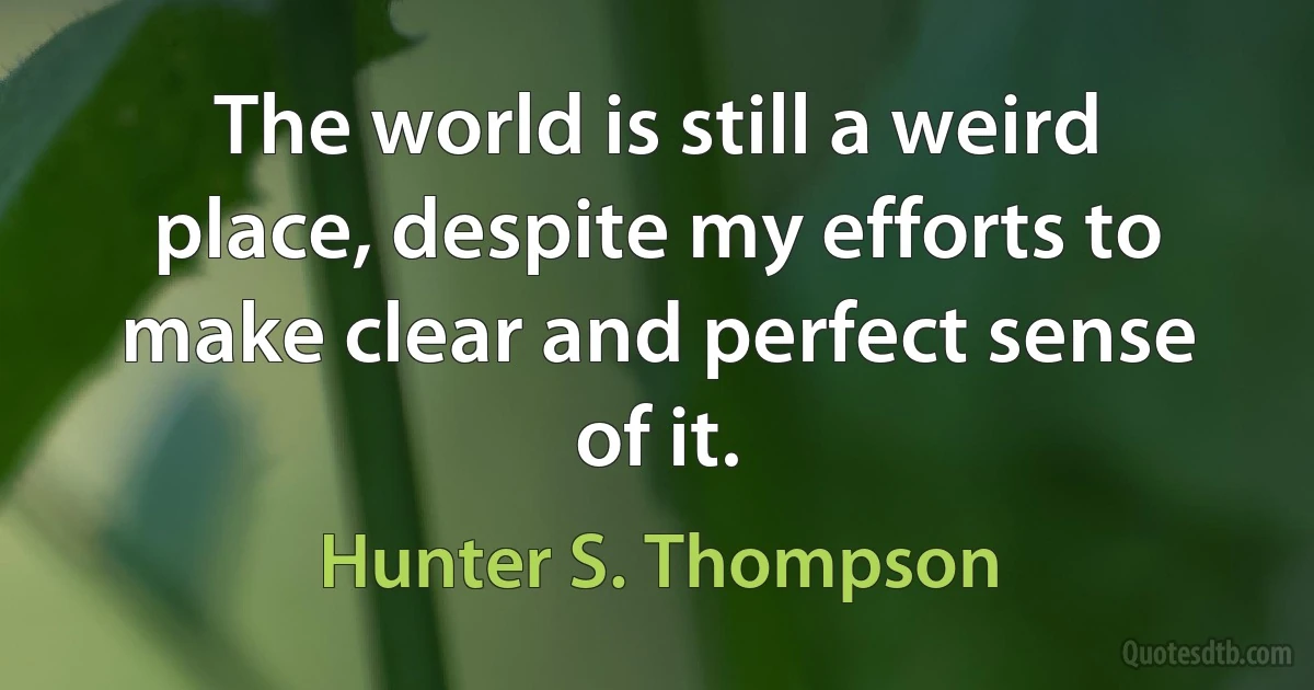 The world is still a weird place, despite my efforts to make clear and perfect sense of it. (Hunter S. Thompson)