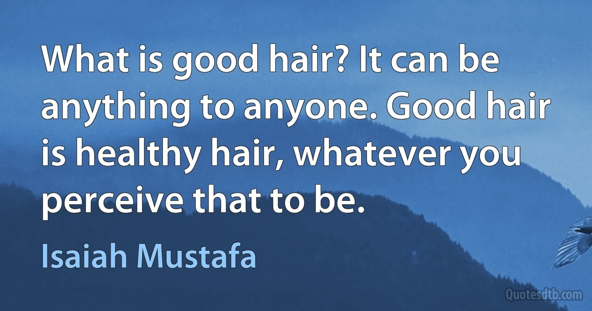 What is good hair? It can be anything to anyone. Good hair is healthy hair, whatever you perceive that to be. (Isaiah Mustafa)