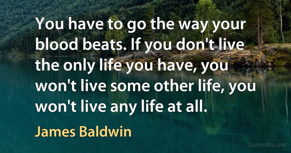 You have to go the way your blood beats. If you don't live the only life you have, you won't live some other life, you won't live any life at all. (James Baldwin)