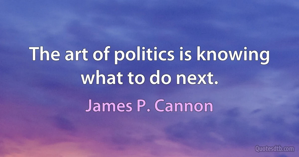 The art of politics is knowing what to do next. (James P. Cannon)