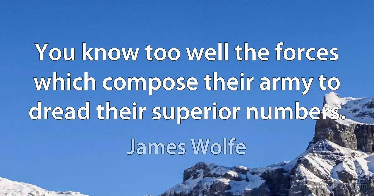 You know too well the forces which compose their army to dread their superior numbers. (James Wolfe)