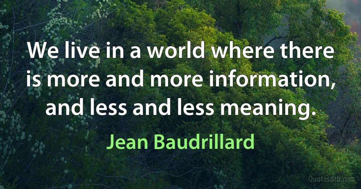 We live in a world where there is more and more information, and less and less meaning. (Jean Baudrillard)