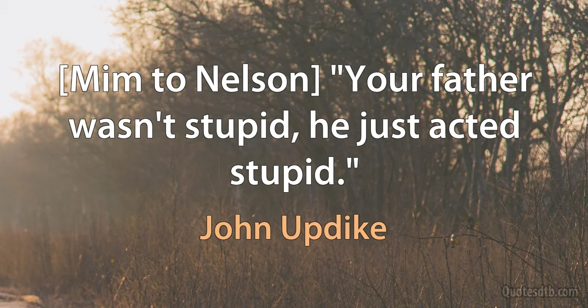 [Mim to Nelson] "Your father wasn't stupid, he just acted stupid." (John Updike)