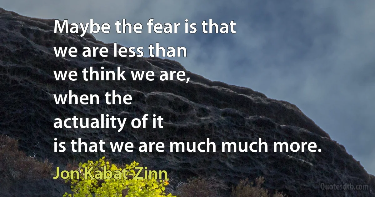 Maybe the fear is that
we are less than
we think we are,
when the
actuality of it
is that we are much much more. (Jon Kabat-Zinn)