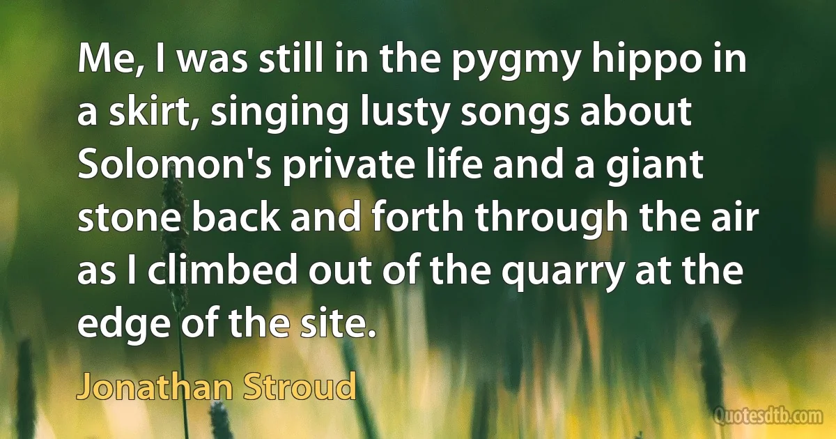 Me, I was still in the pygmy hippo in a skirt, singing lusty songs about Solomon's private life and a giant stone back and forth through the air as I climbed out of the quarry at the edge of the site. (Jonathan Stroud)