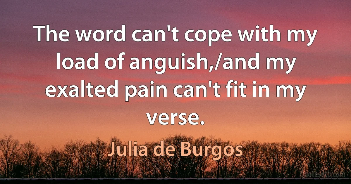 The word can't cope with my load of anguish,/and my exalted pain can't fit in my verse. (Julia de Burgos)