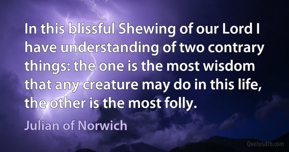 In this blissful Shewing of our Lord I have understanding of two contrary things: the one is the most wisdom that any creature may do in this life, the other is the most folly. (Julian of Norwich)