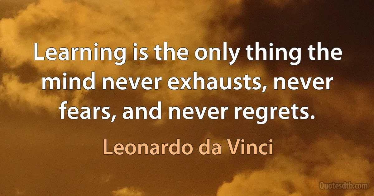 Learning is the only thing the mind never exhausts, never fears, and never regrets. (Leonardo da Vinci)