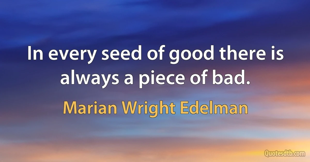 In every seed of good there is always a piece of bad. (Marian Wright Edelman)