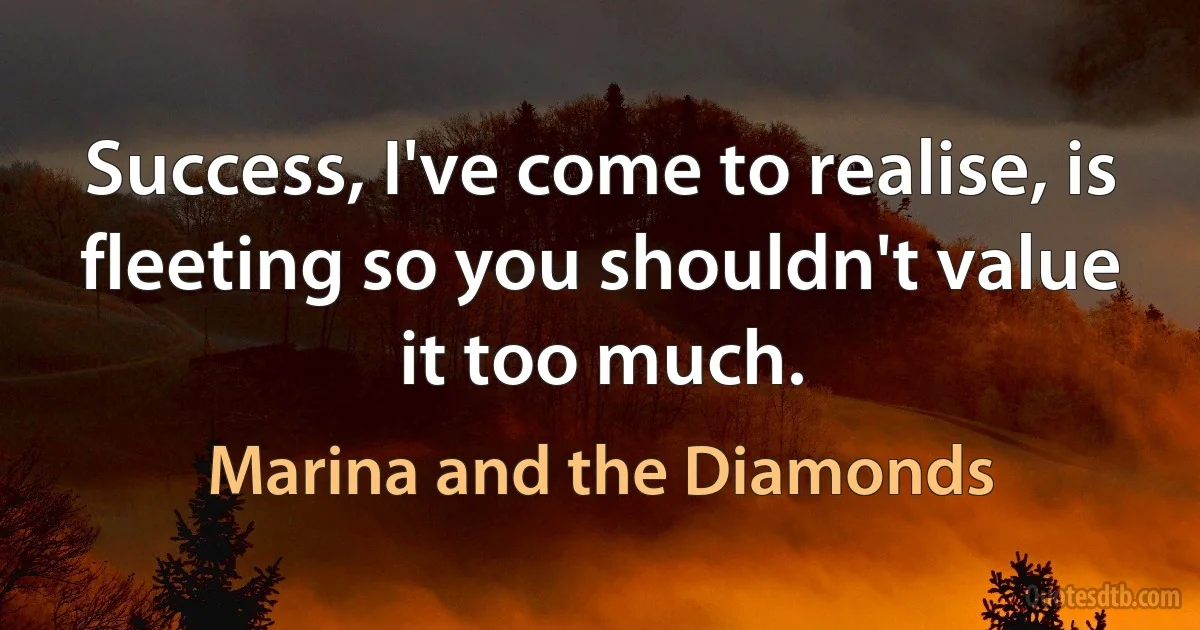 Success, I've come to realise, is fleeting so you shouldn't value it too much. (Marina and the Diamonds)