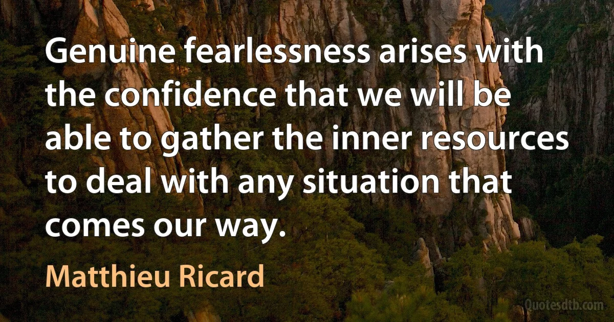 Genuine fearlessness arises with the confidence that we will be able to gather the inner resources to deal with any situation that comes our way. (Matthieu Ricard)