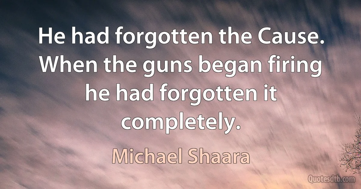 He had forgotten the Cause. When the guns began firing he had forgotten it completely. (Michael Shaara)