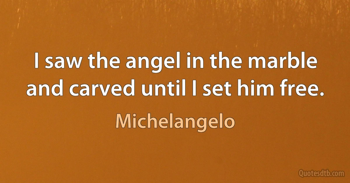 I saw the angel in the marble and carved until I set him free. (Michelangelo)