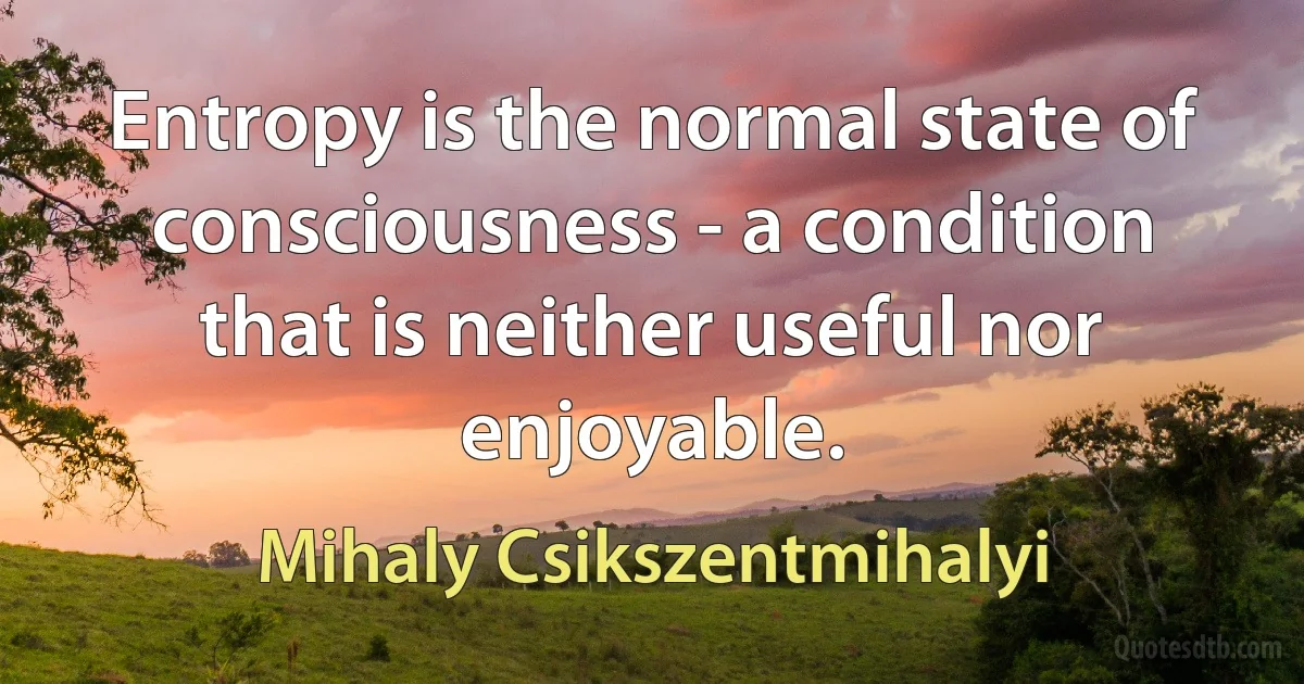 Entropy is the normal state of consciousness - a condition that is neither useful nor enjoyable. (Mihaly Csikszentmihalyi)