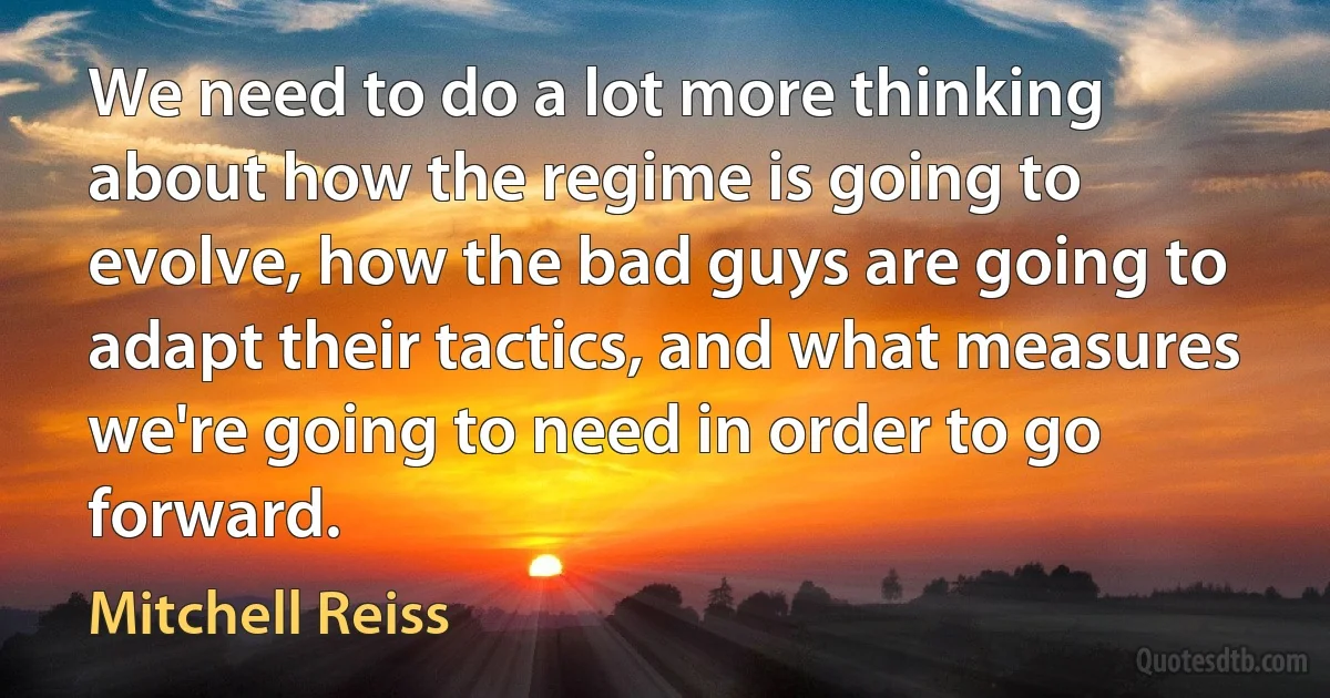 We need to do a lot more thinking about how the regime is going to evolve, how the bad guys are going to adapt their tactics, and what measures we're going to need in order to go forward. (Mitchell Reiss)