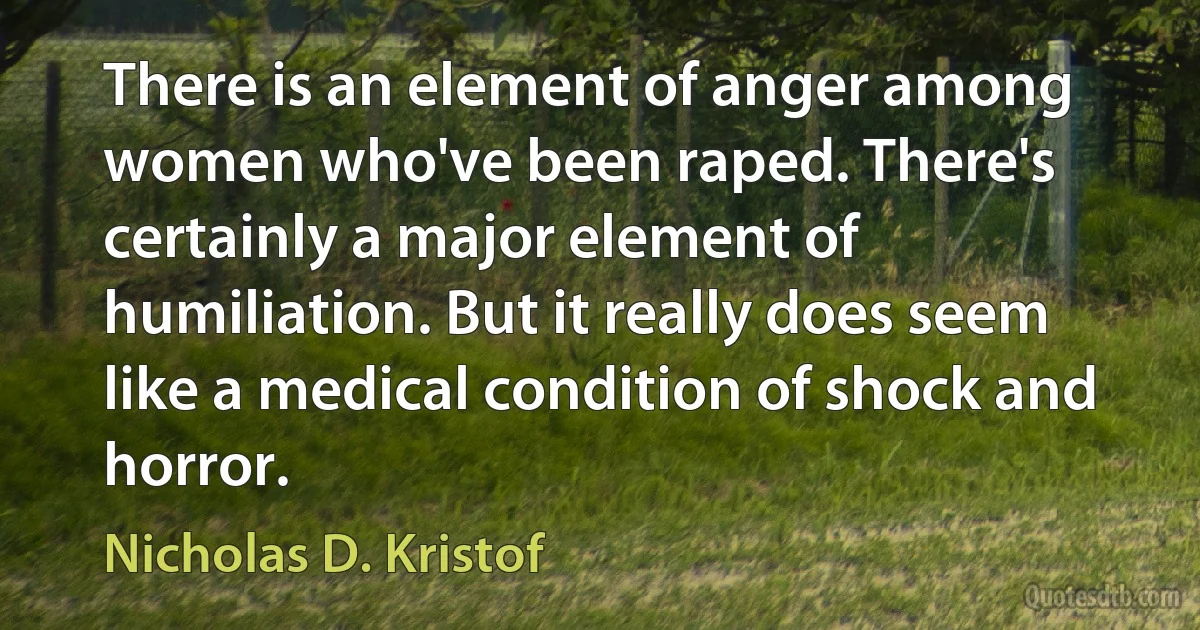 There is an element of anger among women who've been raped. There's certainly a major element of humiliation. But it really does seem like a medical condition of shock and horror. (Nicholas D. Kristof)