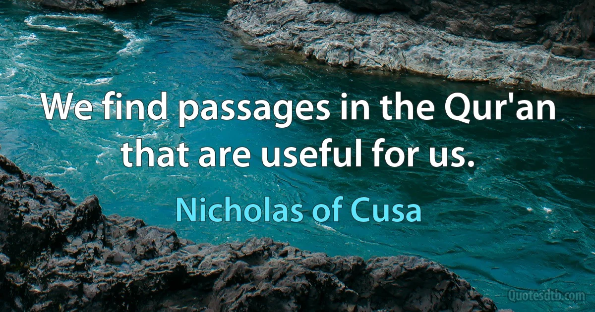 We find passages in the Qur'an that are useful for us. (Nicholas of Cusa)