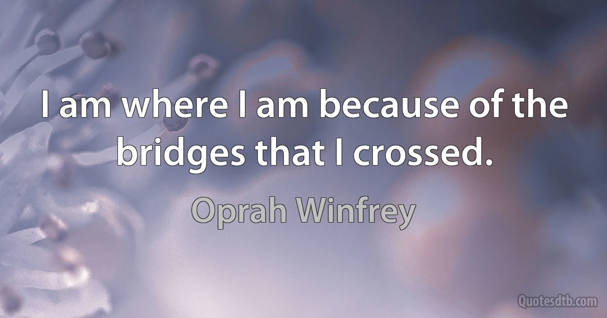 I am where I am because of the bridges that I crossed. (Oprah Winfrey)