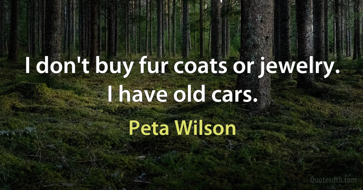 I don't buy fur coats or jewelry. I have old cars. (Peta Wilson)