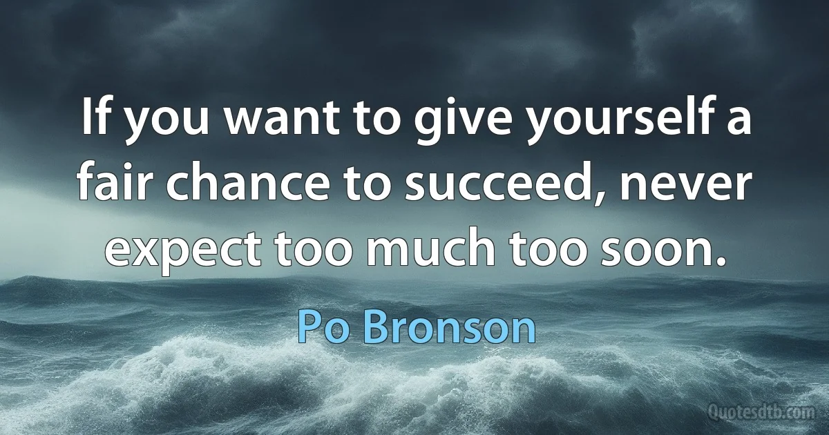 If you want to give yourself a fair chance to succeed, never expect too much too soon. (Po Bronson)