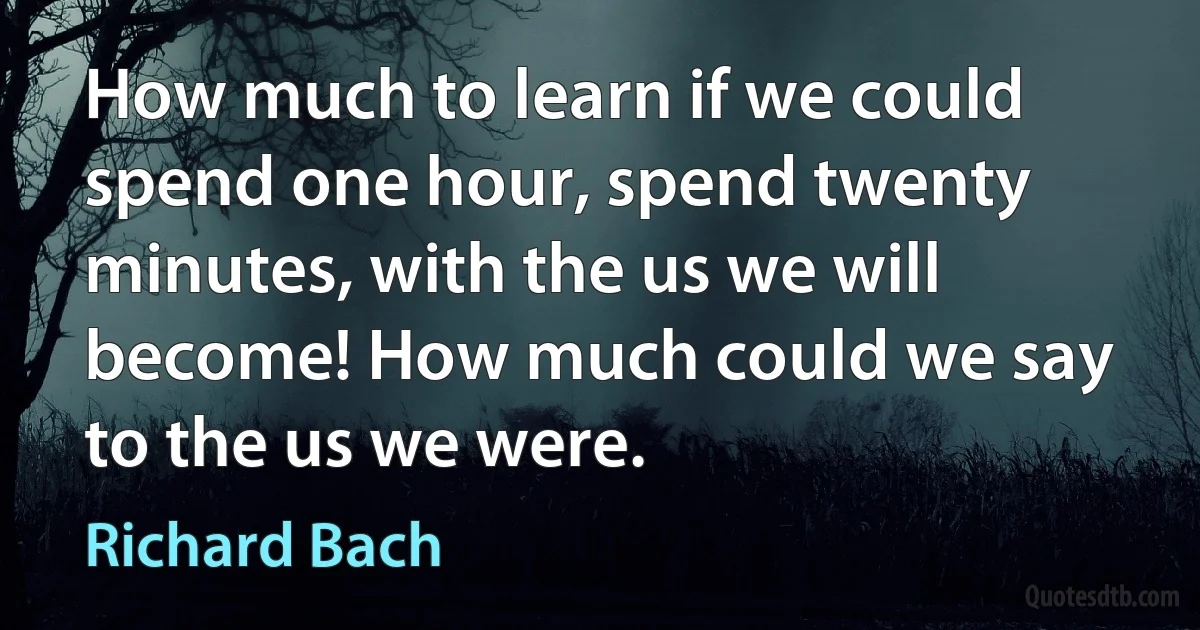 How much to learn if we could spend one hour, spend twenty minutes, with the us we will become! How much could we say to the us we were. (Richard Bach)