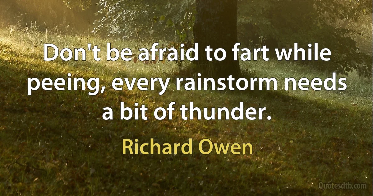 Don't be afraid to fart while peeing, every rainstorm needs a bit of thunder. (Richard Owen)