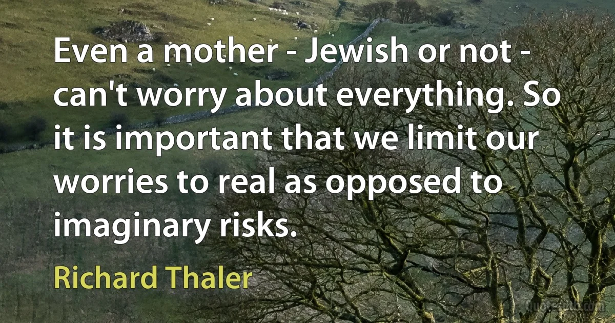 Even a mother - Jewish or not - can't worry about everything. So it is important that we limit our worries to real as opposed to imaginary risks. (Richard Thaler)