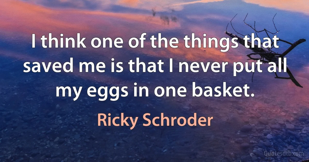 I think one of the things that saved me is that I never put all my eggs in one basket. (Ricky Schroder)