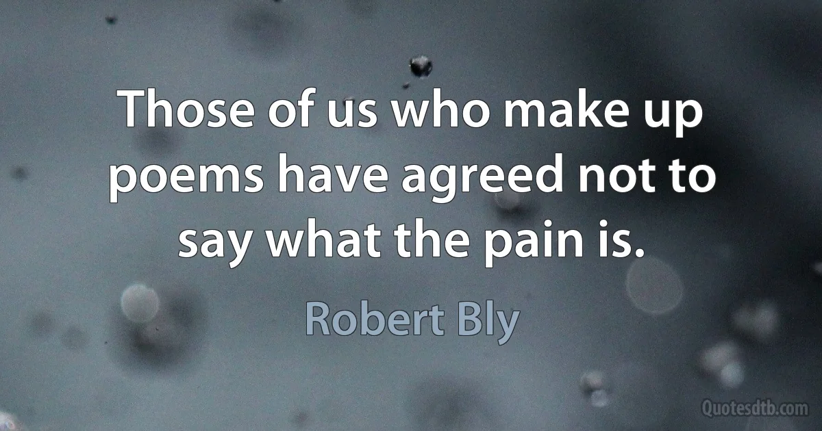 Those of us who make up poems have agreed not to say what the pain is. (Robert Bly)