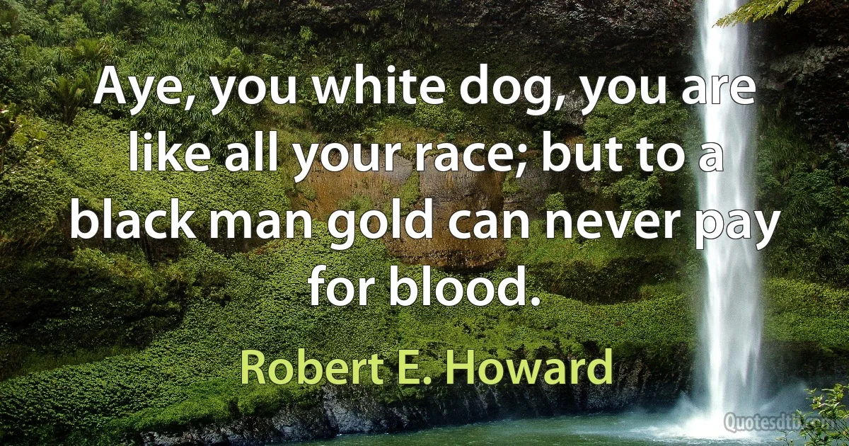 Aye, you white dog, you are like all your race; but to a black man gold can never pay for blood. (Robert E. Howard)