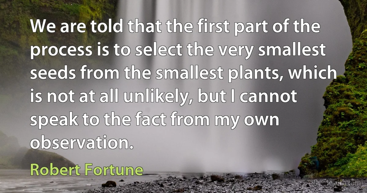 We are told that the first part of the process is to select the very smallest seeds from the smallest plants, which is not at all unlikely, but I cannot speak to the fact from my own observation. (Robert Fortune)