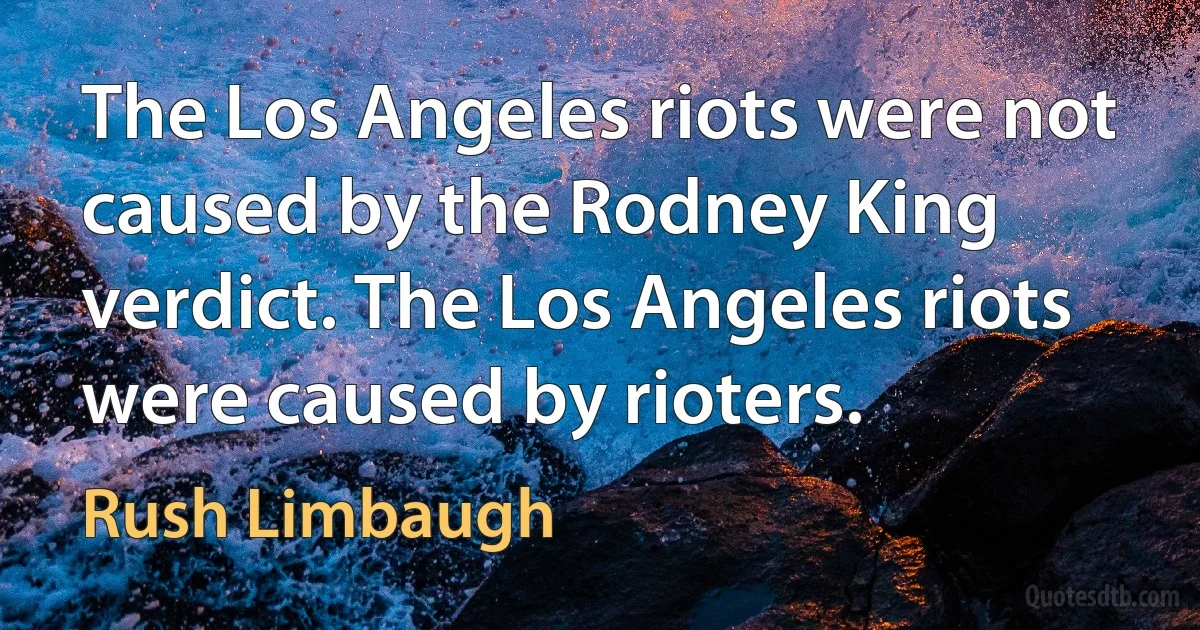 The Los Angeles riots were not caused by the Rodney King verdict. The Los Angeles riots were caused by rioters. (Rush Limbaugh)