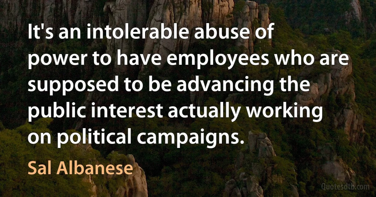 It's an intolerable abuse of power to have employees who are supposed to be advancing the public interest actually working on political campaigns. (Sal Albanese)