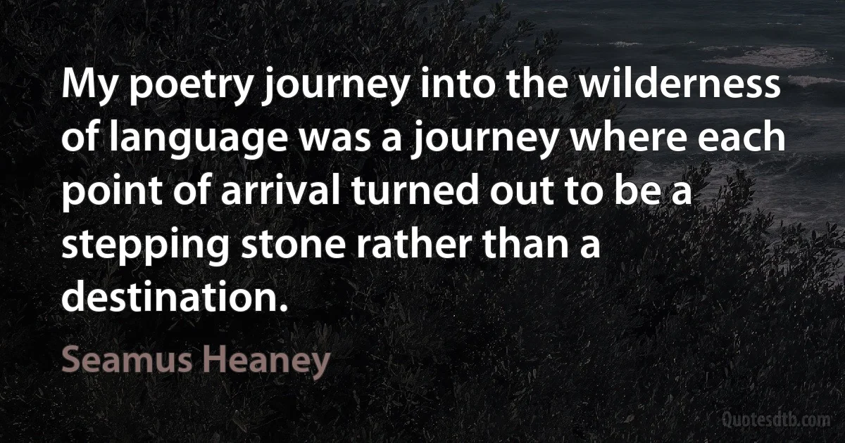 My poetry journey into the wilderness of language was a journey where each point of arrival turned out to be a stepping stone rather than a destination. (Seamus Heaney)