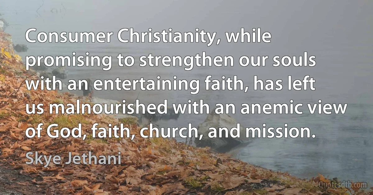 Consumer Christianity, while promising to strengthen our souls with an entertaining faith, has left us malnourished with an anemic view of God, faith, church, and mission. (Skye Jethani)