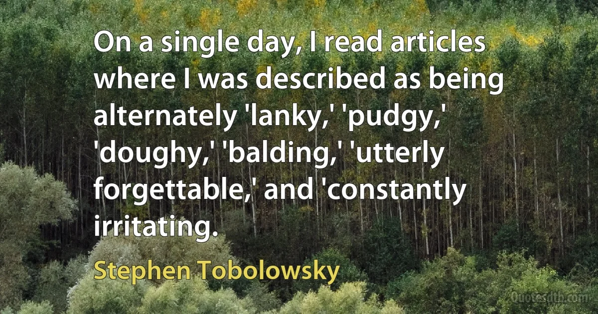 On a single day, I read articles where I was described as being alternately 'lanky,' 'pudgy,' 'doughy,' 'balding,' 'utterly forgettable,' and 'constantly irritating. (Stephen Tobolowsky)