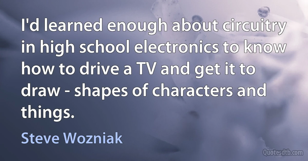 I'd learned enough about circuitry in high school electronics to know how to drive a TV and get it to draw - shapes of characters and things. (Steve Wozniak)