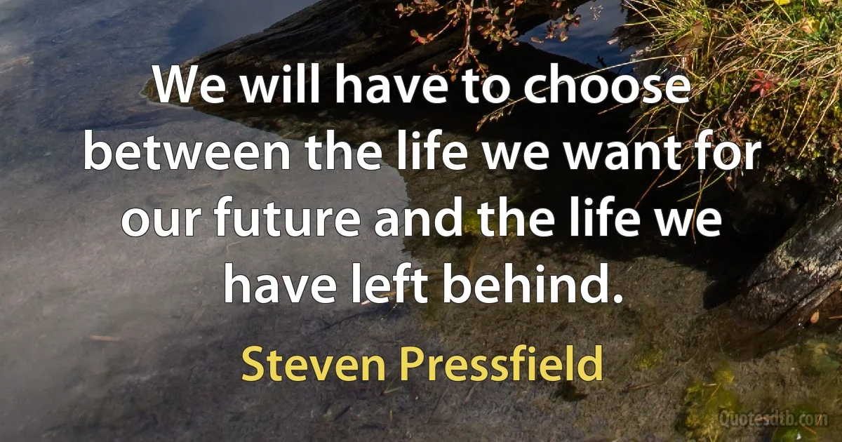 We will have to choose between the life we want for our future and the life we have left behind. (Steven Pressfield)