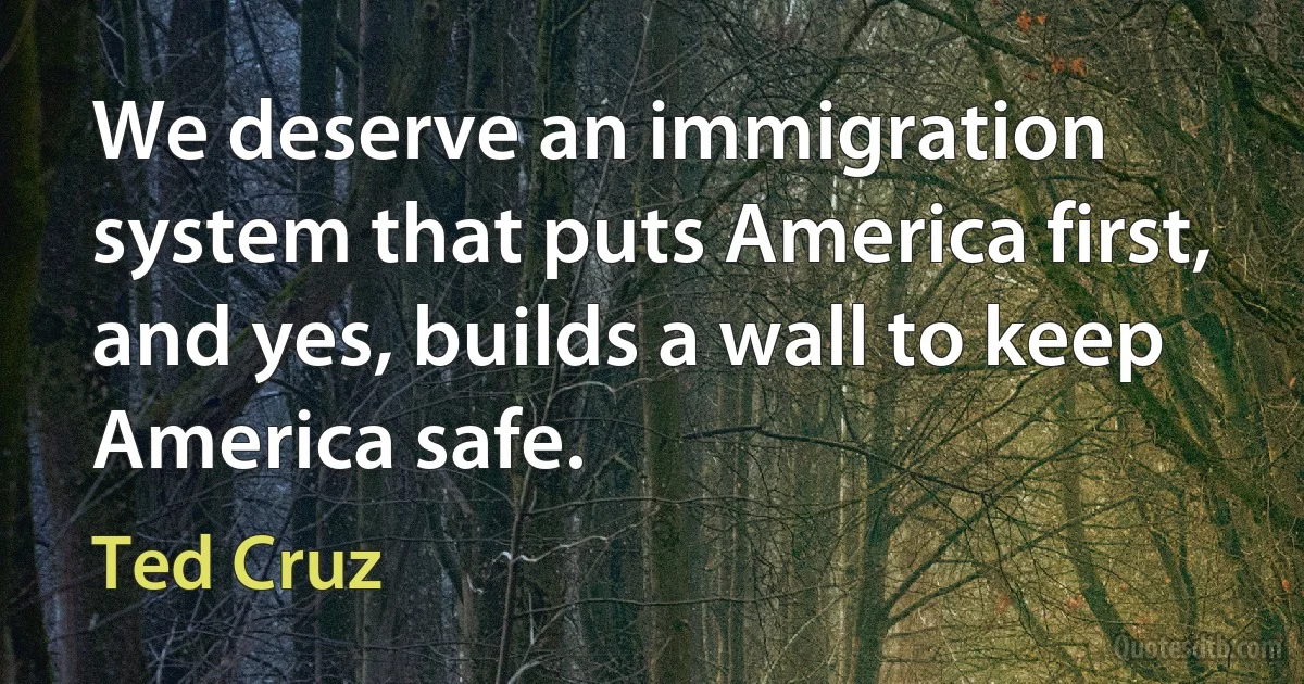 We deserve an immigration system that puts America first, and yes, builds a wall to keep America safe. (Ted Cruz)