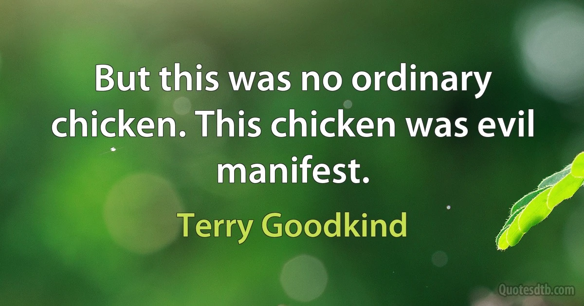 But this was no ordinary chicken. This chicken was evil manifest. (Terry Goodkind)